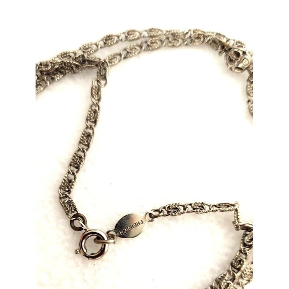 Vintage Signed Freirich Flapper Style Silver Tone Necklace 60 Inch Long - Picture 4 of 7